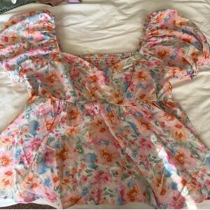 SHEIN Vibrant Floral Top with Puff Sleeves